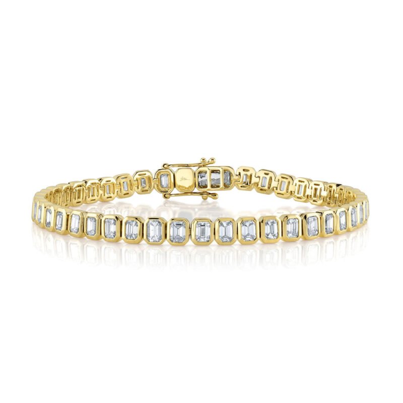 18K Solid Gold 6.62Ct Diamond Emerald Tennis Bracelet
