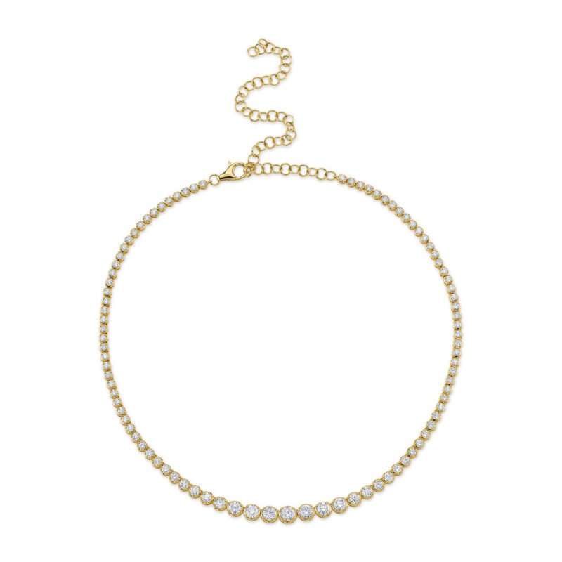 18K Solid Gold 6.75Ct Diamond Crown Setting Tennis Necklace