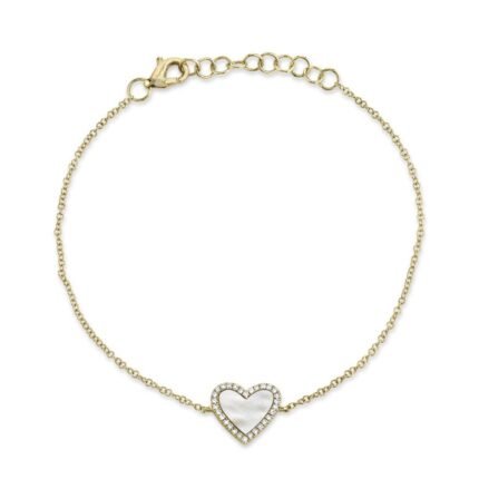 0.09Ct Diamond & 0.56Ct Mother Of Pearl Heart Bracelet