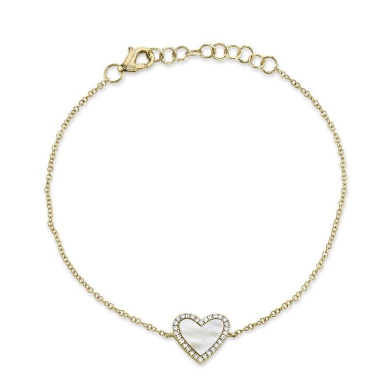 0.09Ct Diamond & 0.56Ct Mother Of Pearl Heart Bracelet