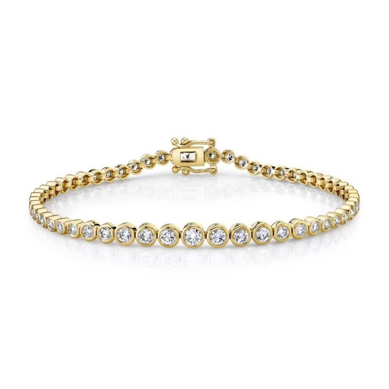 18K Solid Gold 1.90Ct Diamond Bezel Tennis Bracelet