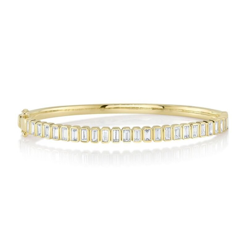 18K Solid Gold 1.90Ct Diamond Baguette Bangle