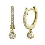 14K Solid Gold 0.14Ct Bezel Charm Diamond Huggie Earrings