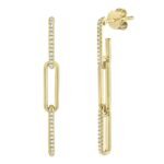 14K Solid Gold 0.17Ct Diamond Paper Clip Link Earrings