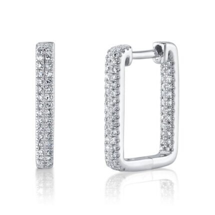 14K Gold 0.27Ct Diamond Rectangle Hoop Earring