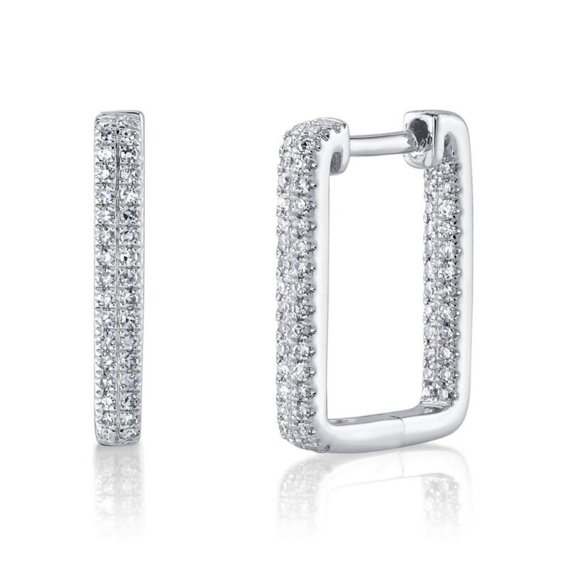 14K Gold 0.27Ct Diamond Rectangle Hoop Earring