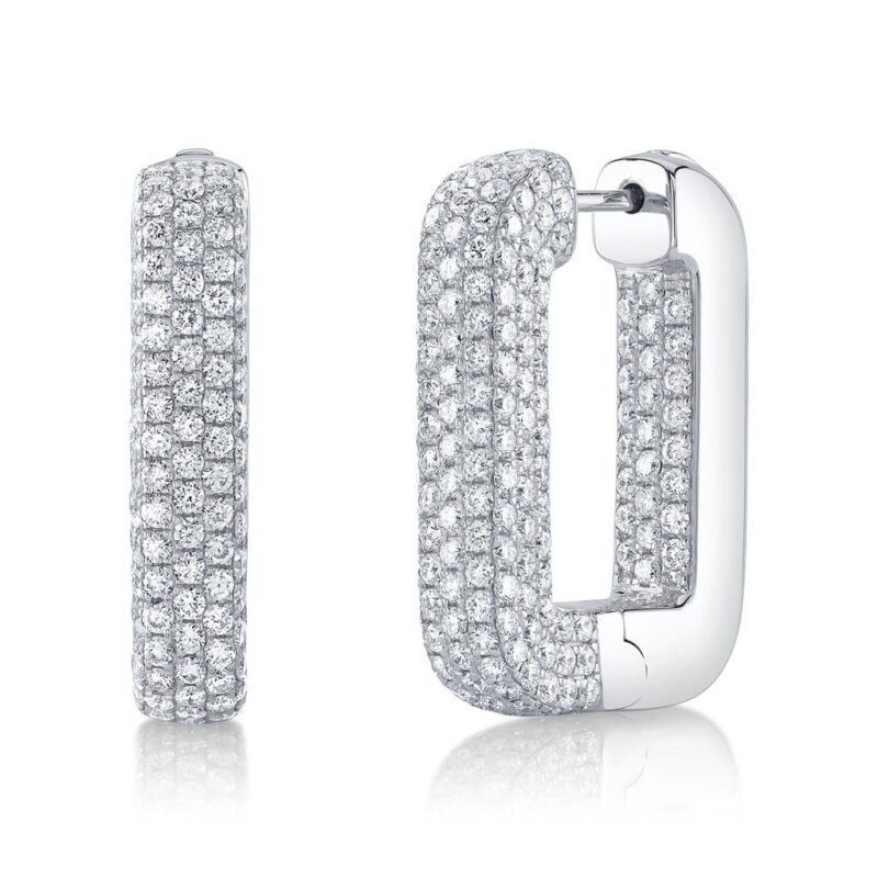4.13Ct Diamond Pave Rectangle Hoop Earring