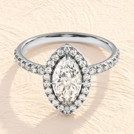 Pear Cut Halo Ring 4ct Lab Grown Diamond Engagement Ring