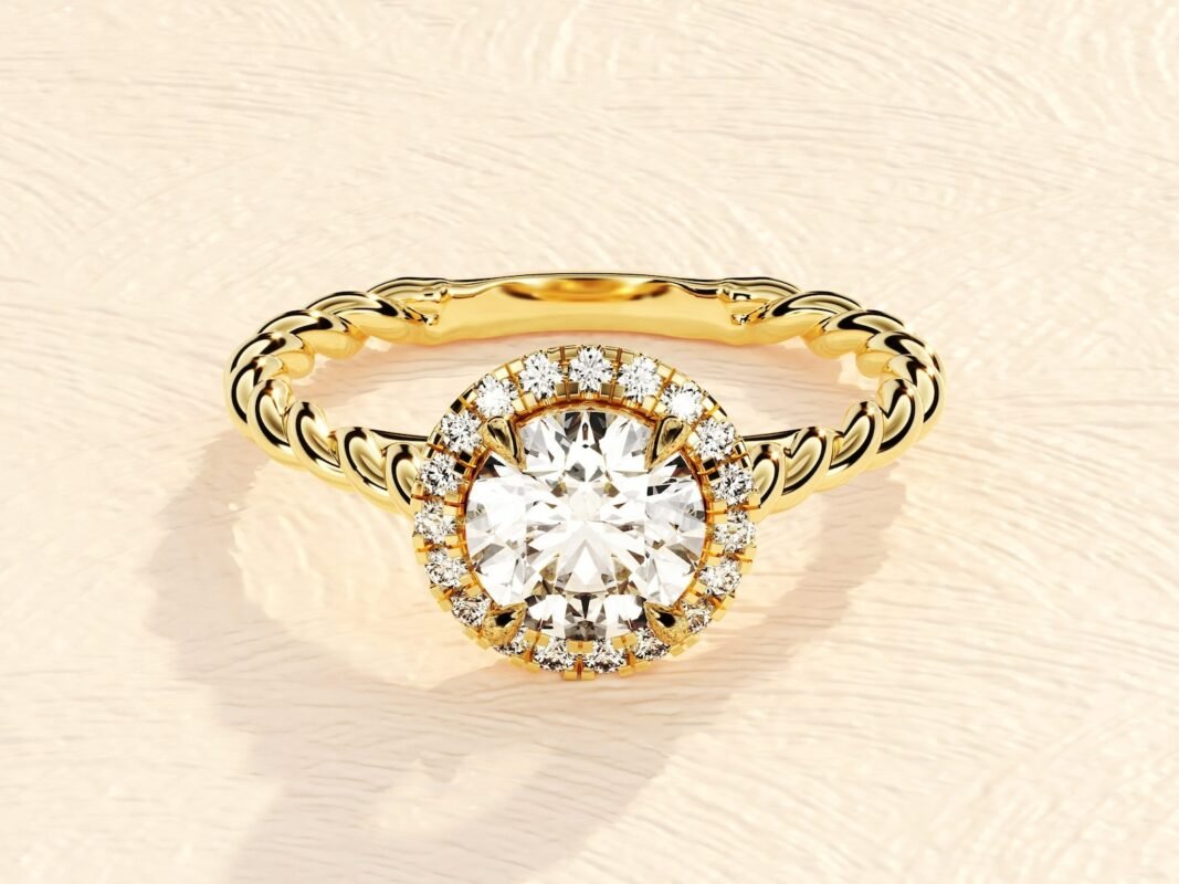 Twisted Band 3ct Lab Grown Round Brilliant Diamond Engagement Halo Ring