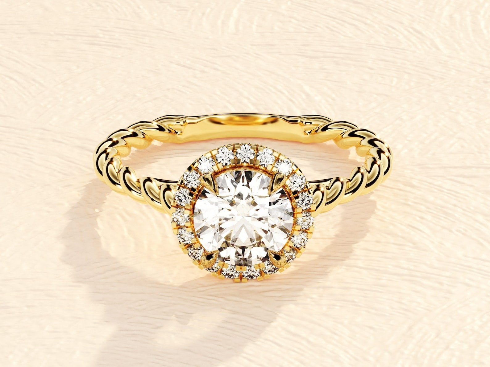 Twisted Band 3ct Lab Grown Round Brilliant Diamond Engagement Halo Ring Twisted Band 3ct Lab Grown Round Brilliant Diamond Engagement Halo Ring