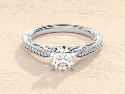 Round Cut 1 ct Lab Grown Diamond Pave Setting Engagement Ring