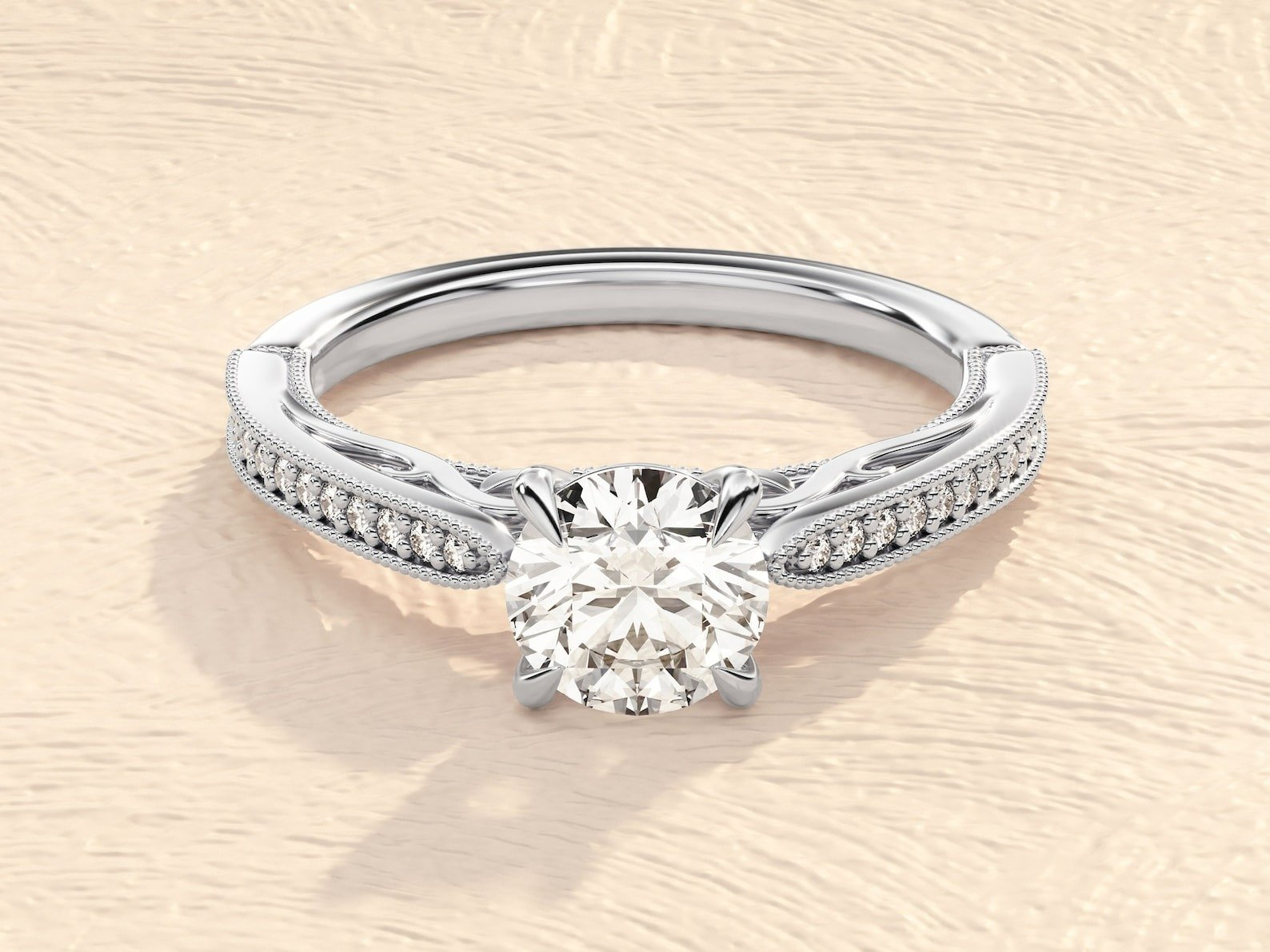Round Cut 1 ct Lab Grown Diamond Pave Setting Engagement Ring Round Cut 1 ct Lab Grown Diamond Pave Setting Engagement Ring