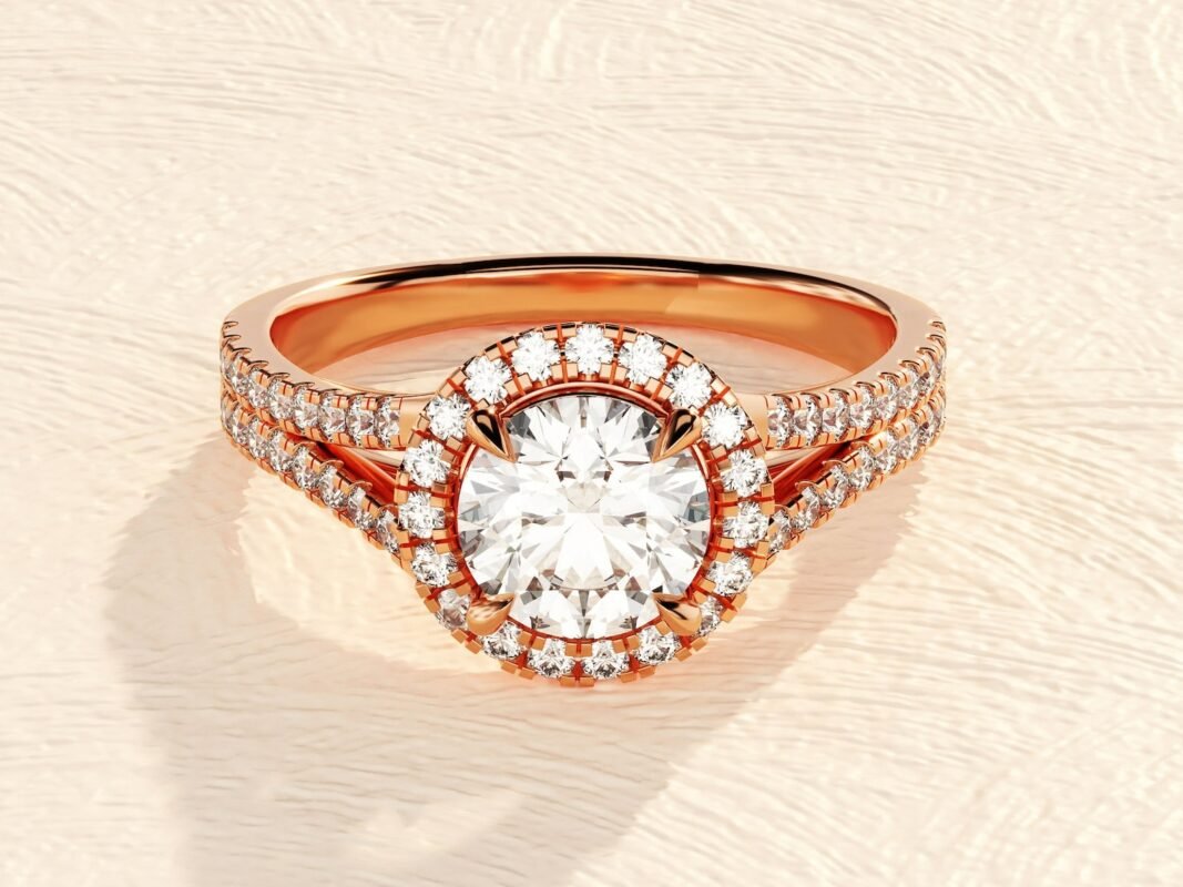 Lab Grown Diamond 3ct Halo Ring in 14 K Solid Gold Engagement Ring