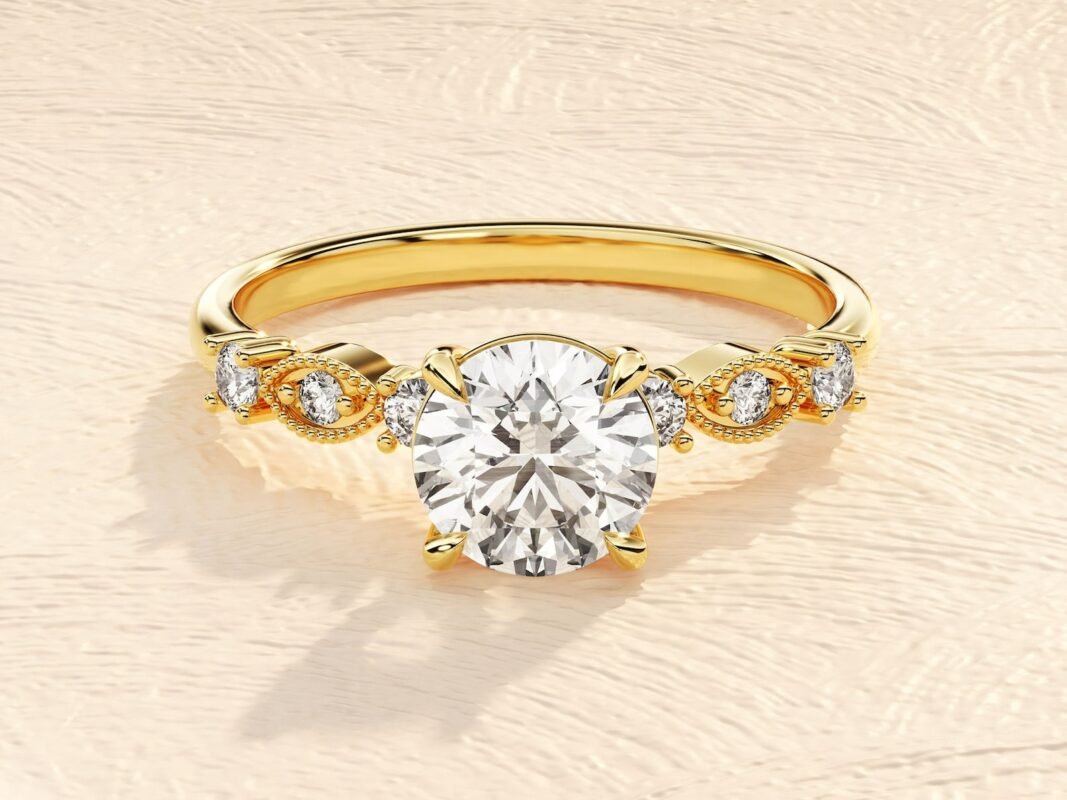Round Cut 1 ct Lab Grown Diamond Pave Setting Engagement Ring