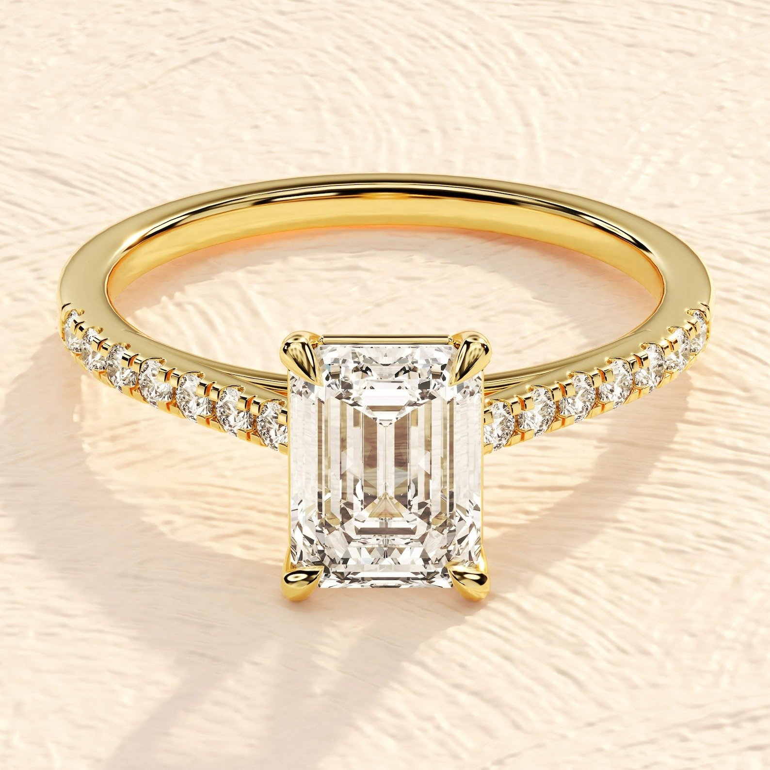 4 Prong 2ct. Emerald Cut Lab Grown Diamond Engagement Ring | Multiple Stone on Band Emerald Cut Solitaire Ring