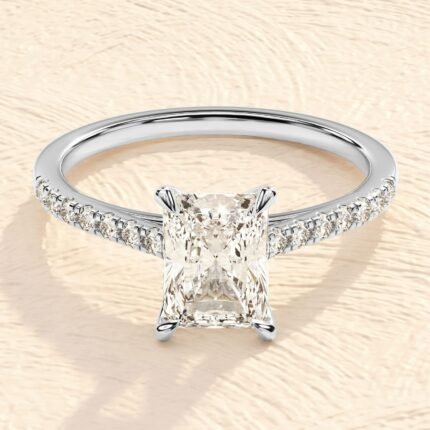 Elongated Emerald Cut 4ct Lab Grown Diamond Engagement Ring
