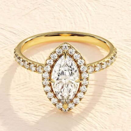 Pear Cut Halo Ring 4ct Lab Grown Diamond Engagement Ring
