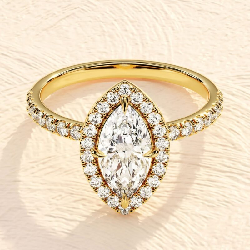 Pear Cut Halo Ring 4ct Lab Grown Diamond Engagement Ring