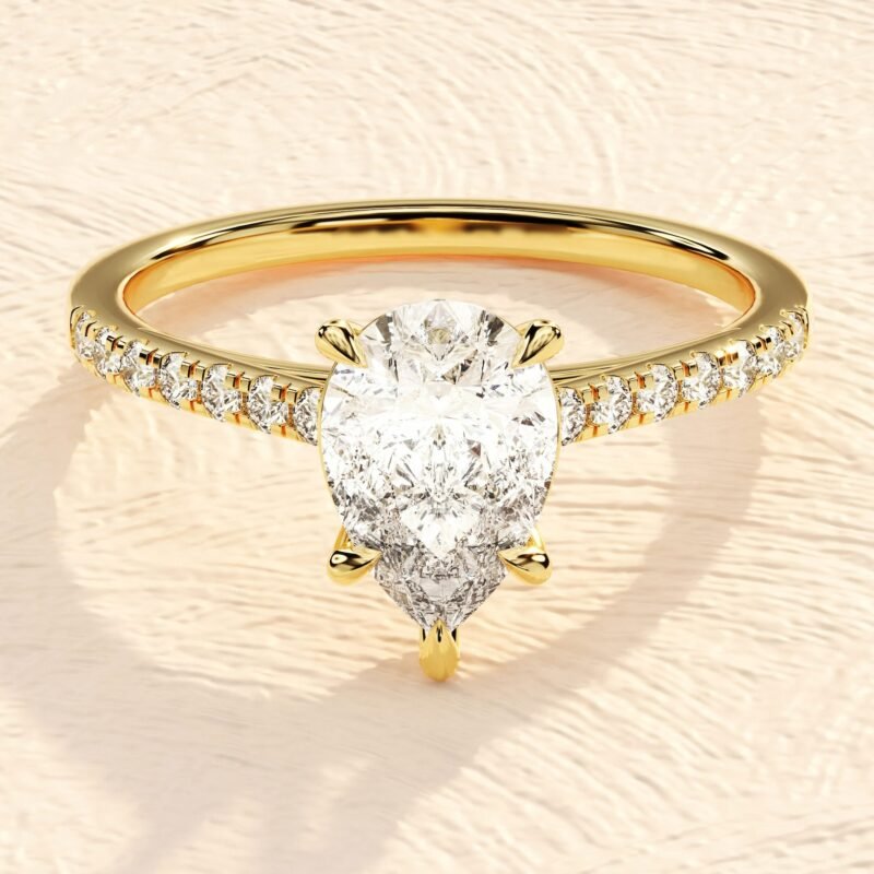 14 K Solid Gold 2.5ct Pear Cut lab Grown Diamond Engagement Ring
