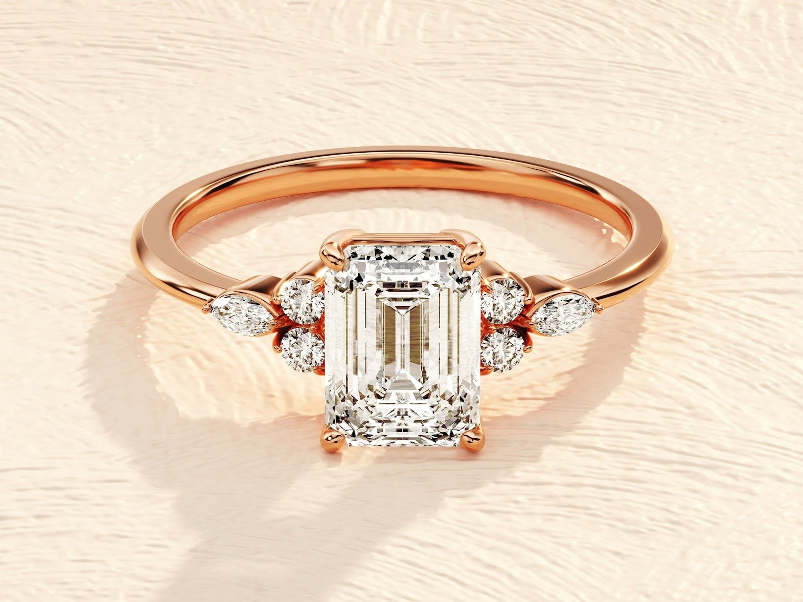 2.5ct Emerald Cut Engagement Ring with Marquise and Round Side Stones 2.5ct Emerald Cut Engagement Ring with Marquise and Round Side Stones