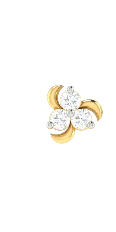 18K Solid Gold 0.08CT Trinity Diamond Nose Pin