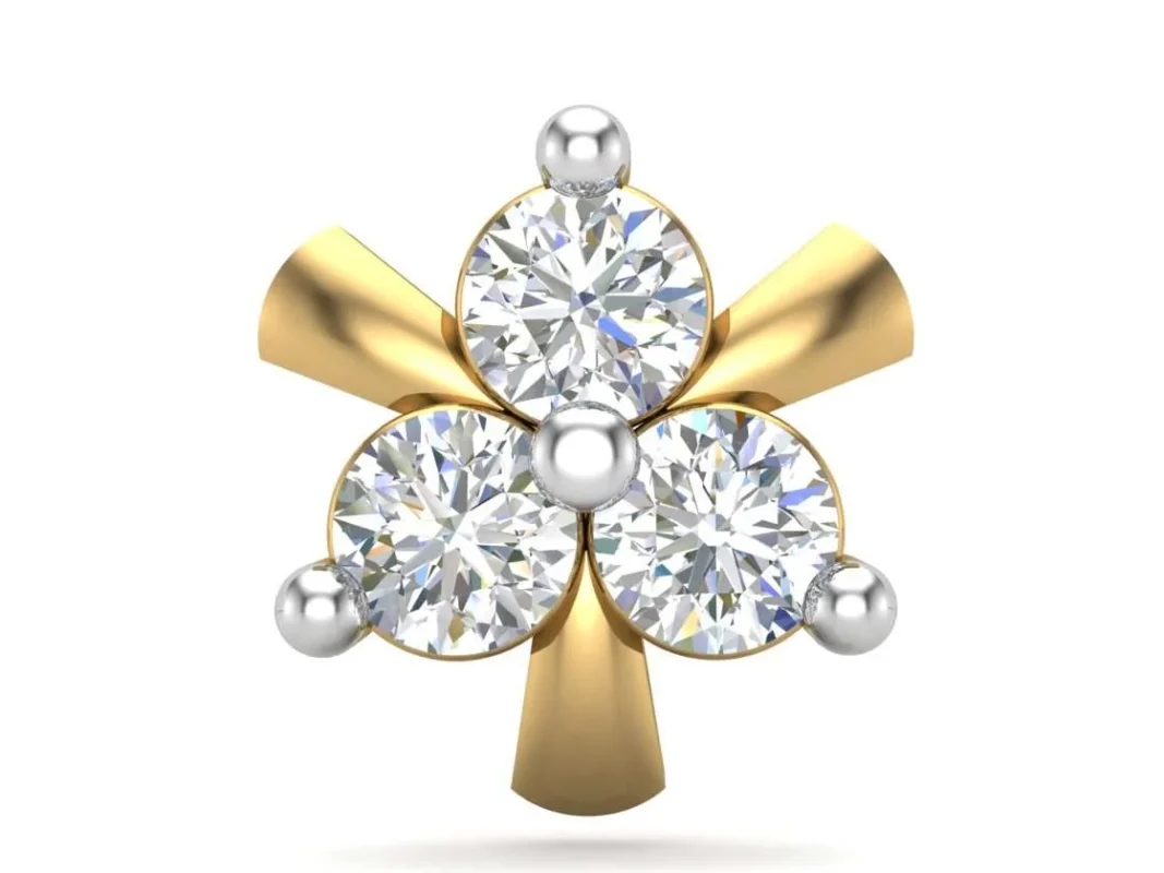 18K Solid Gold 0.06CT Blooming Petal Diamond Nose Pin