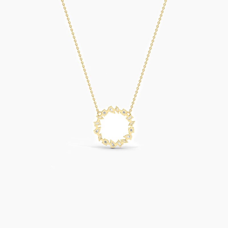 18K Solid Gold 1.33Ct Diamond Cluster Circle Necklace