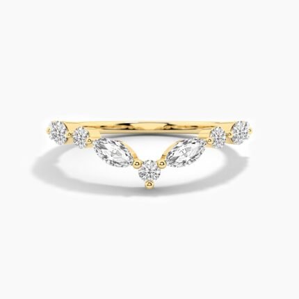 18K Solid Gold 0.82CT Curved Diamond Wedding Band