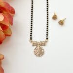 18K Solid Gold 02CT CZ Black Beaded Mangalsutra Pendant Set