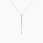 18K Solid Gold 1.50 CT Classic Cushion & Round Diamond Lariat Drop Necklace