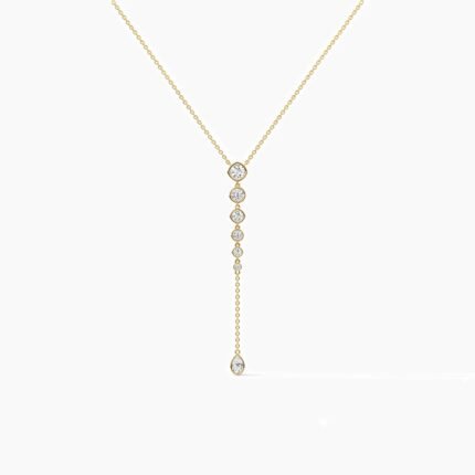 18K Solid Gold 1.50 CT Classic Cushion & Round Diamond Lariat Drop Necklace