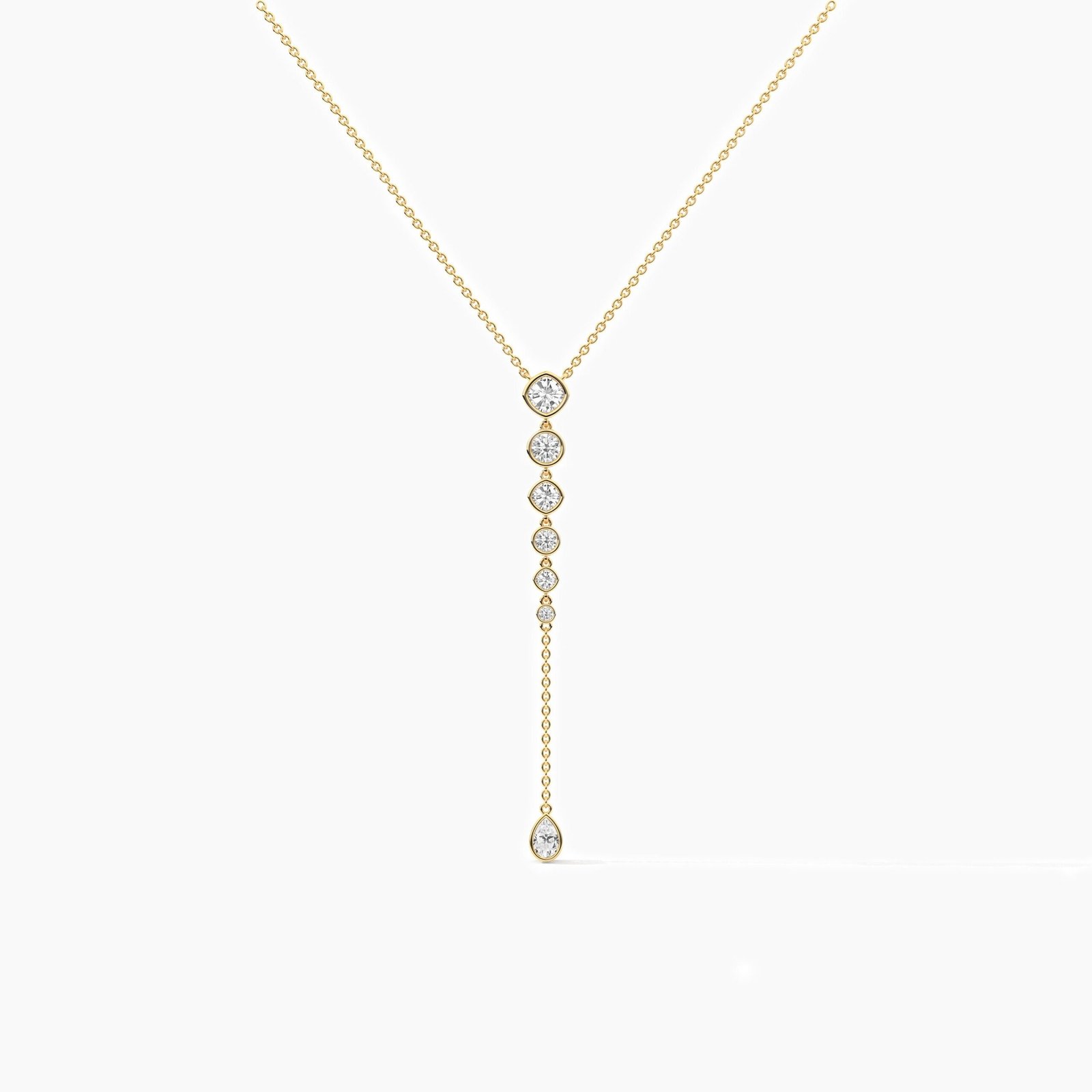 18K Solid Gold 1.50 CT Classic Cushion & Round Diamond Lariat Drop Necklace 18K Solid Gold 1.50 CT Classic Cushion & Round Diamond Lariat Drop Necklace