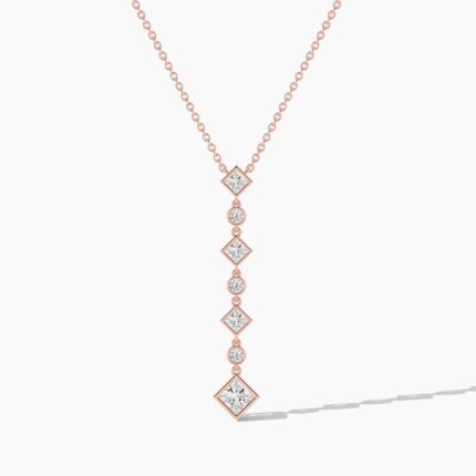 18K Solid Gold 1.15 Ct Classic & Round Cut Diamond Lariat Drop Necklace