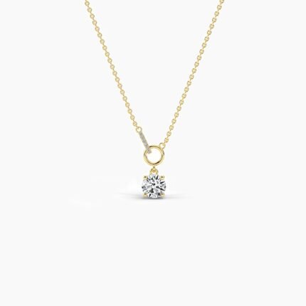 18K Solid Gold 1.03Ct Round Diamond Interlocking Solitaire Necklace