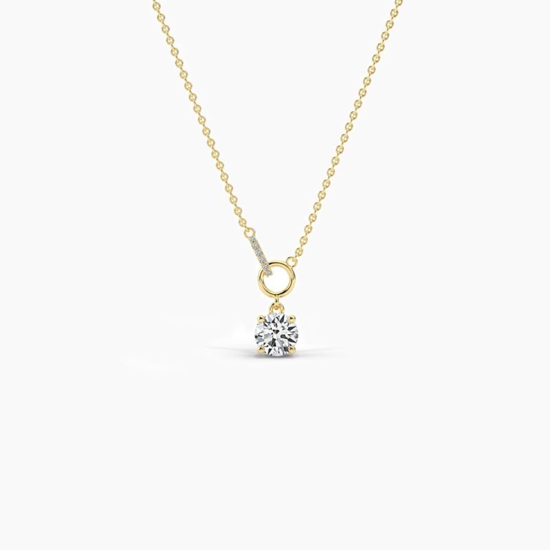 18K Solid Gold 1.03Ct Round Diamond Interlocking Solitaire Necklace