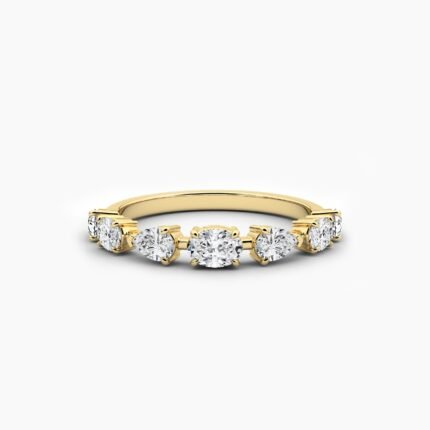 18K Solid Gold 1.14CT Oval & Pear Cut Diamond Wedding Band