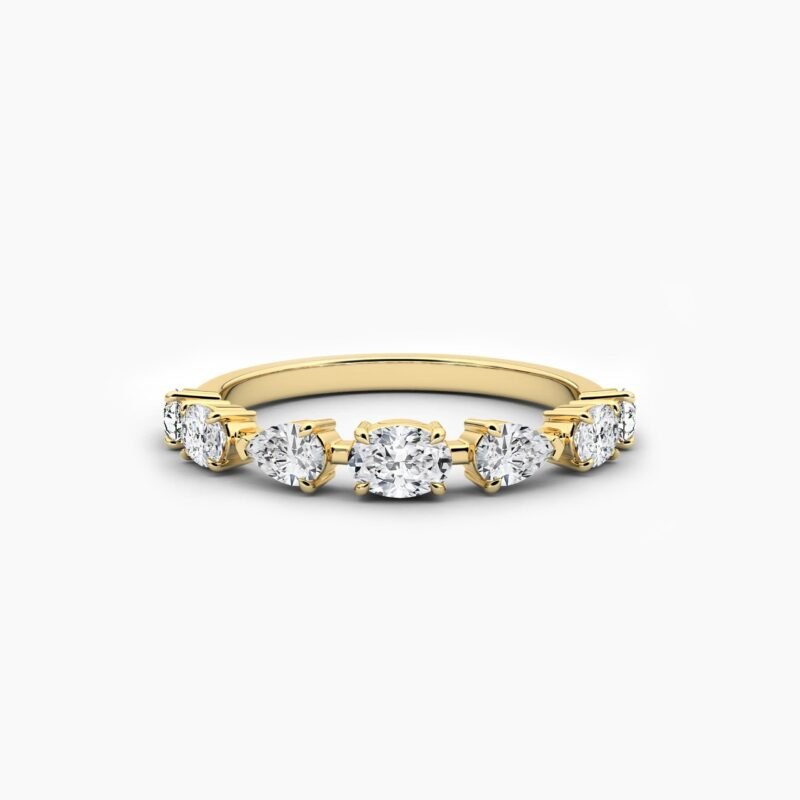 18K Solid Gold 1.14CT Oval & Pear Cut Diamond Wedding Band