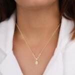 18K Solid Gold Heart & Pear Cut Diamond Drop Necklace