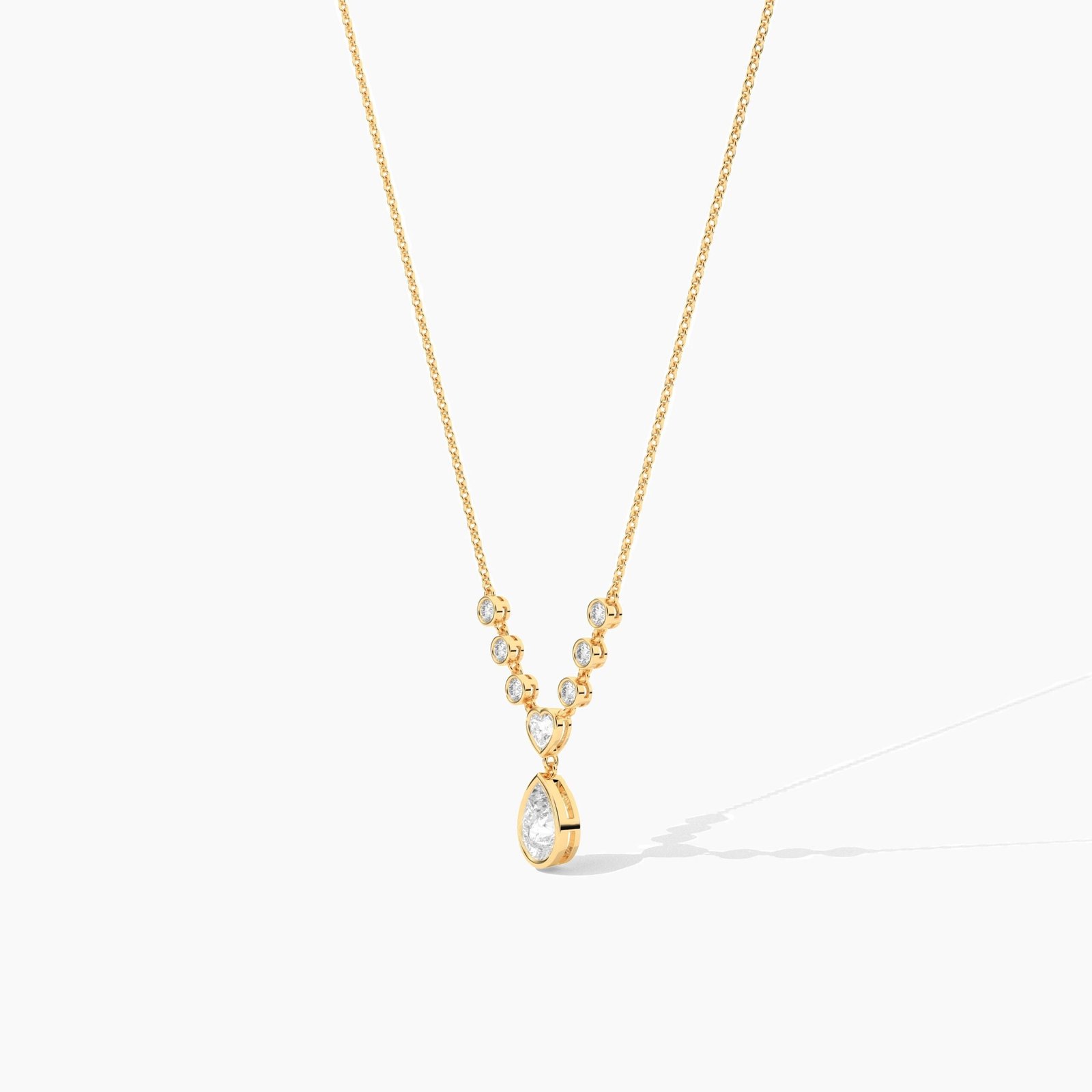 18K Solid Gold Heart & Pear Cut Diamond Drop Necklace 18K Solid Gold Heart & Pear Cut Diamond Drop Necklace