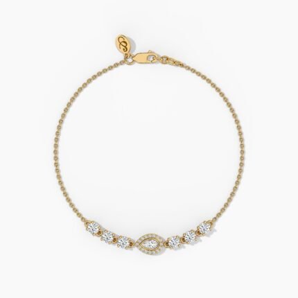18K Solid Gold 0.25 & 1.16 CT Pear & Round Diamond Chain Bracelet