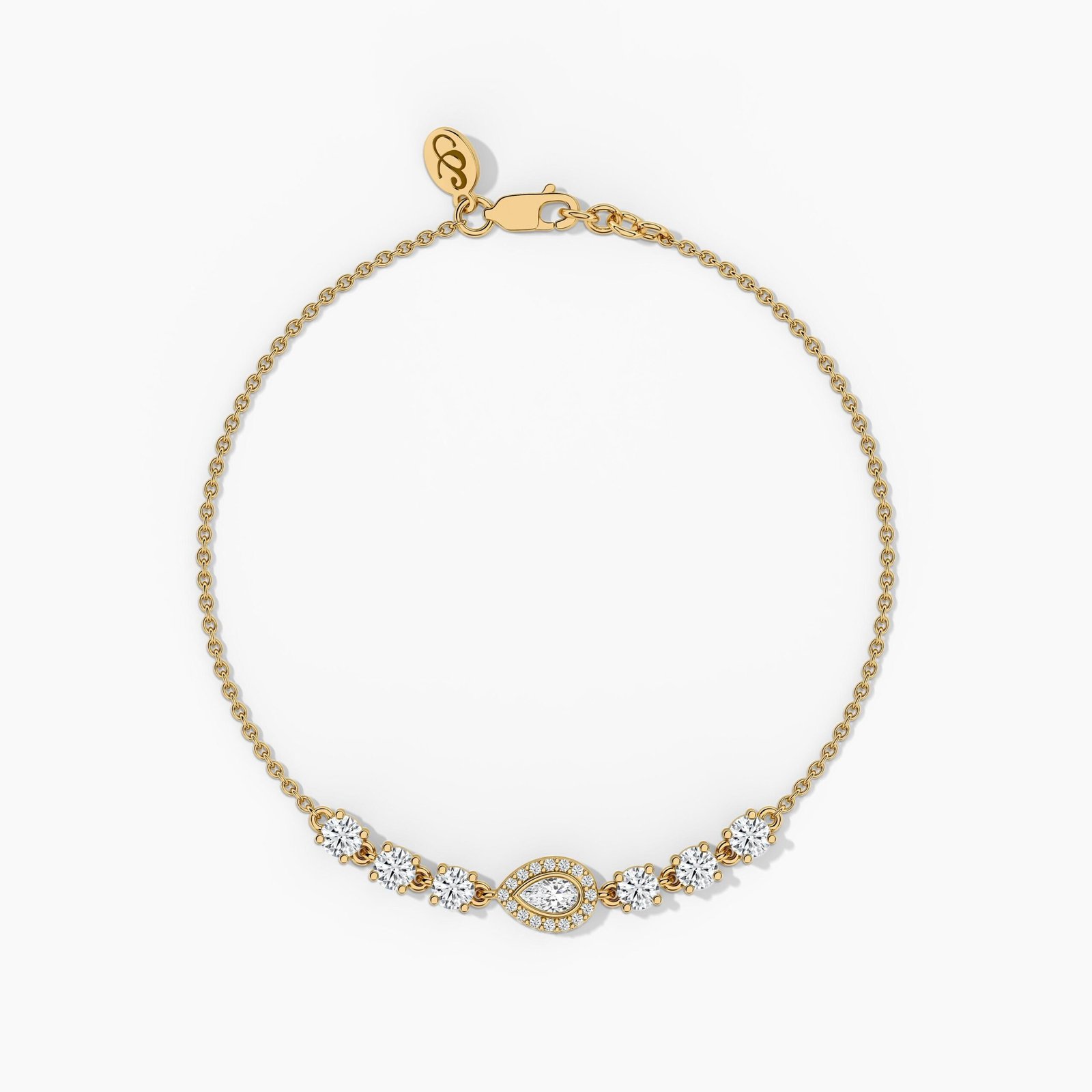 18K Solid Gold 0.25 & 1.16 CT Pear & Round Diamond Chain Bracelet 18K Solid Gold 0.25 & 1.16 CT Pear & Round Diamond Chain Bracelet