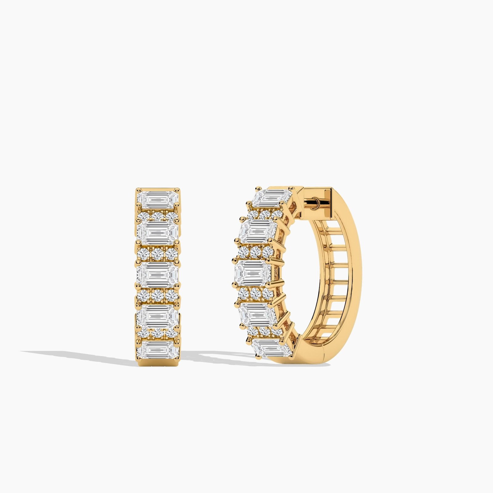 18K Solid Gold 1.91CT Emerald & Round Cut Diamond Hoop Earrings 18K Solid Gold 1.91CT Emerald & Round Cut Diamond Hoop Earrings