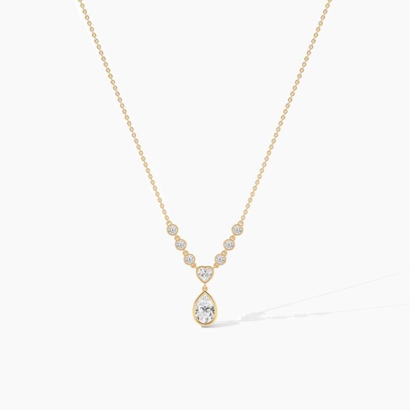 18K Solid Gold 1.59Ct Round Diamond Minimalist Drop Necklace