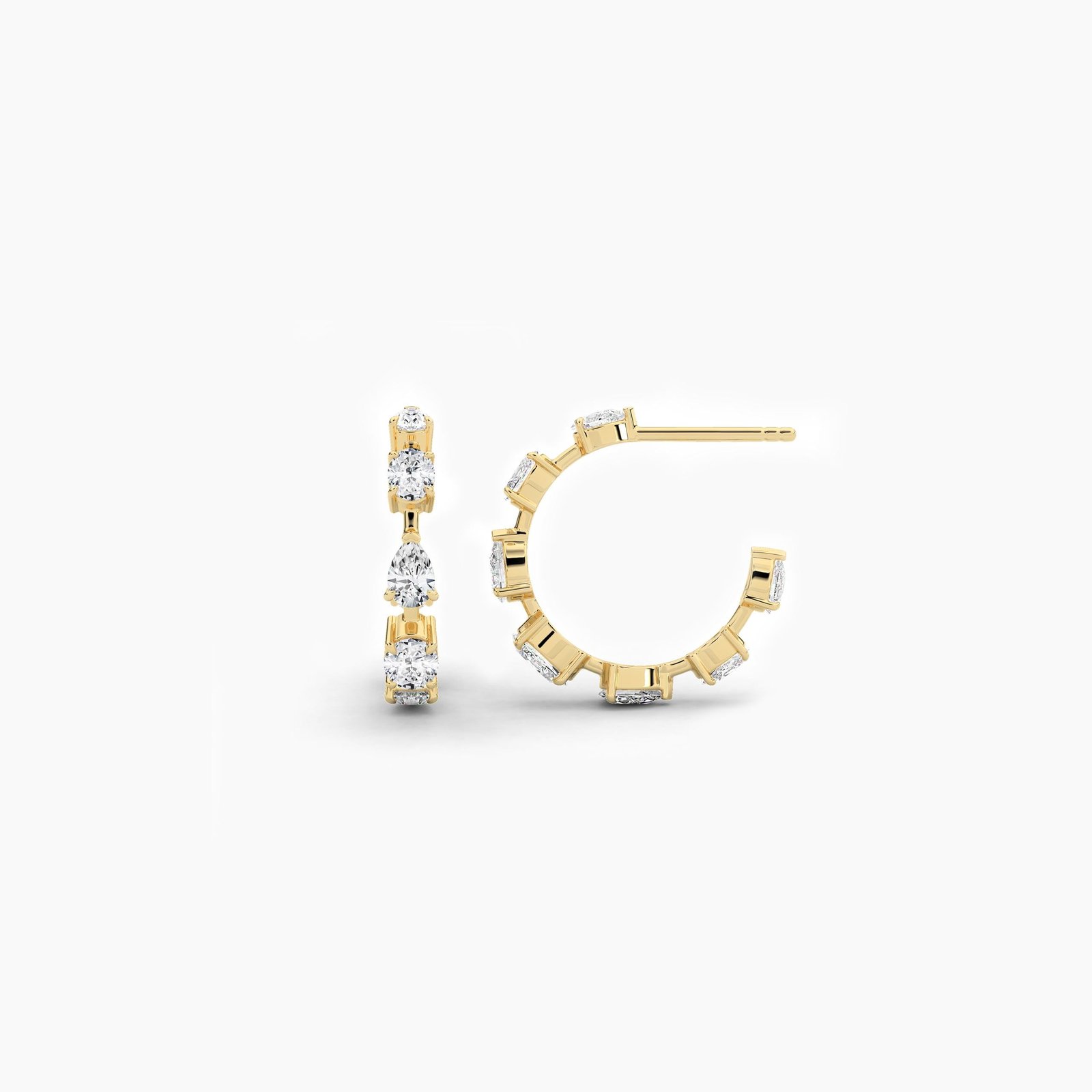 18K Solid Gold 2.23CT Pear & Oval Diamond Hoop Earrings