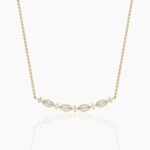 18K Solid Gold 1.29CT Marquise & Round Diamond Bar Necklace