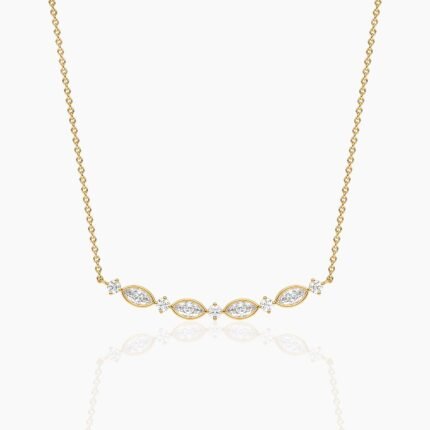18K Solid Gold 1.29CT Marquise & Round Diamond Bar Necklace