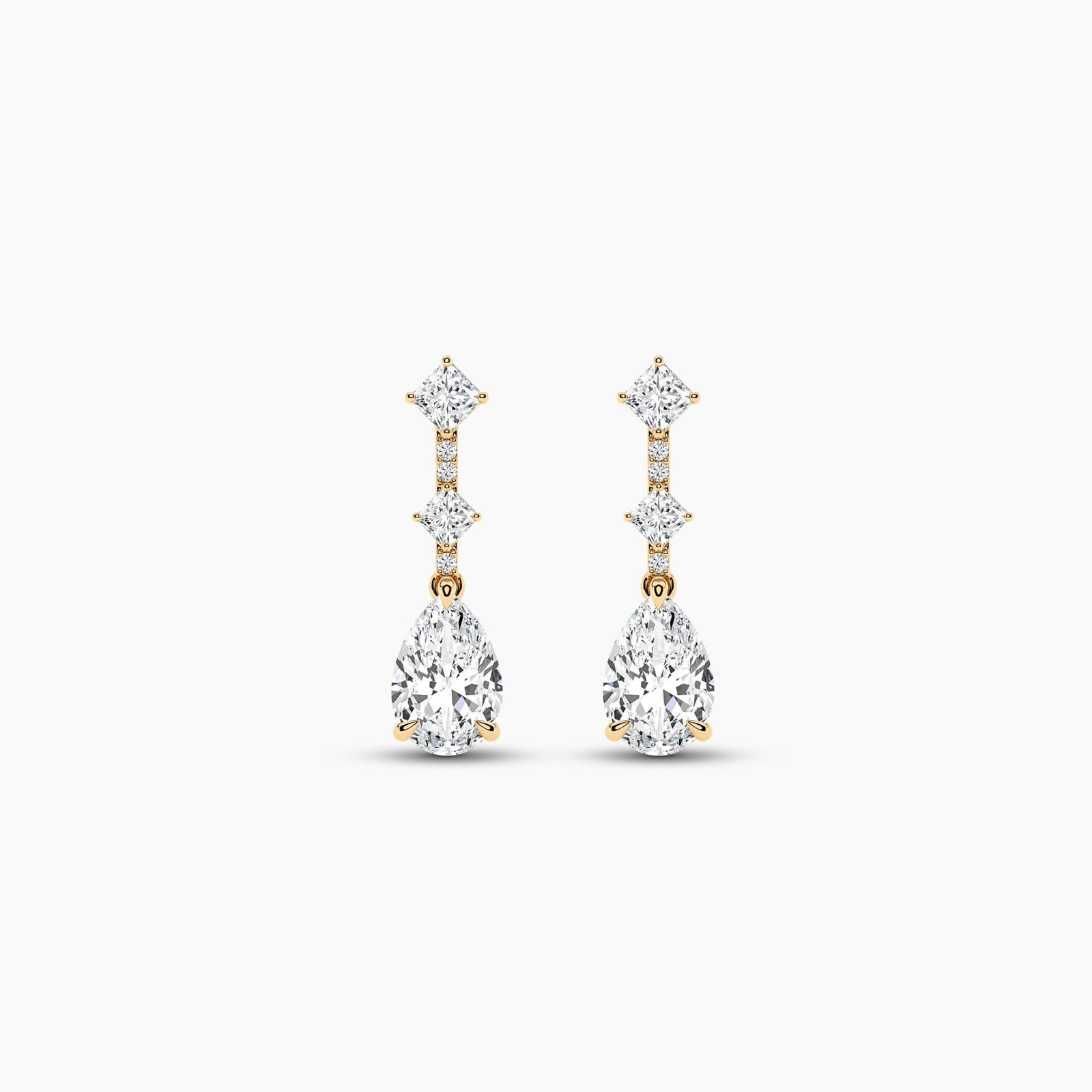 18K Solid Gold 2.61ct Pear, Round Diamond Dangle Drop Earrings
