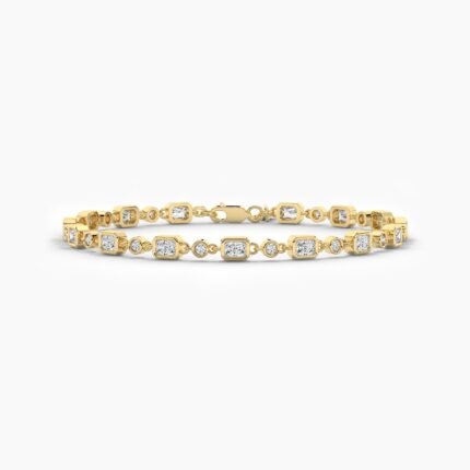 18K Solid Gold 0.46CT Radiant & Round Diamond Tennis Bracelet