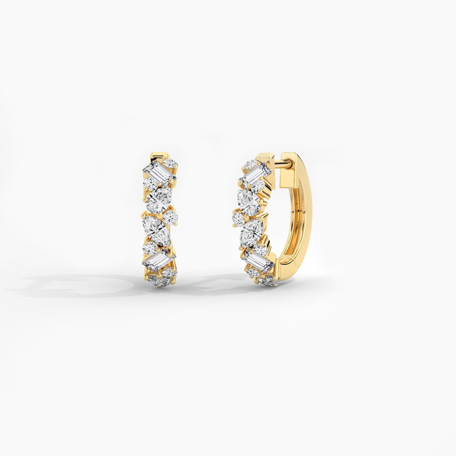 18K Solid Gold 1.16CT Multi-Shape Diamond Hoop Earrings