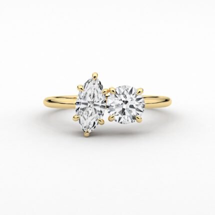 18K Solid Gold 1.50CT Marquise & Round Diamond Toi et Moi Engagement Ring